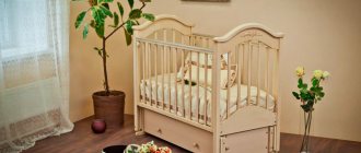 Photo of a crib for newborns with a pendulum rocking mechanism