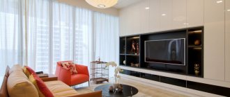Glossy furniture facades in a modern style hall