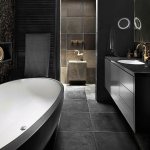 Bathroom in dark colors.